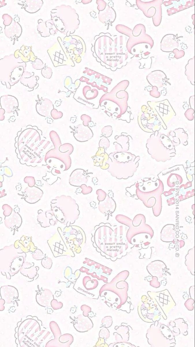 hello kitty wallpaper in pink and white with lots of different designs on the background