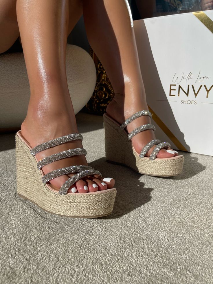 DETAILS Holiday ready in the Manuela Wedges! Featuring diamante straps, woven wedge heel, the Manuela Wedges are everything you need this summer season. Heel height: approx 4.5 inches Wedges Shoes, Holiday Ready, Summer Season, Wedge Heels, Wedge Shoes, Need This, This Summer, Fabric Care, Heel Height