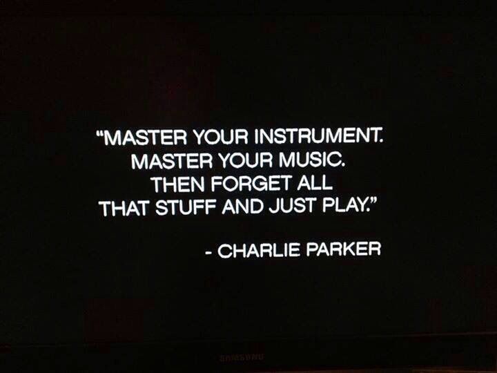 a tv screen with the words master your instrument, master your music, then forget all that stuff and just play