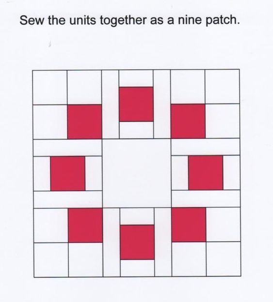 a book with red squares on it and the title sew the units together as a nine patch