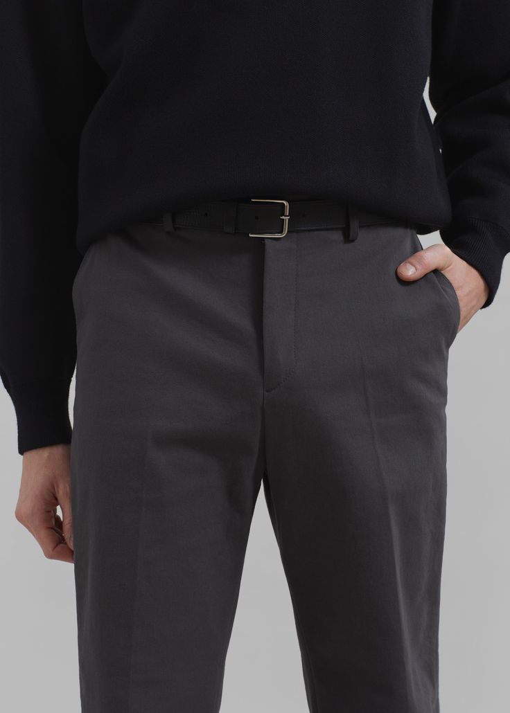 Color: Grey Midweight cotton blend fabric Regular fit Side seam pockets Back welt pockets Belt loops Zip fly Front button closure Unlined 97% Cotton 3% Elastane Dry Clean By The Frankie Shop. Imported The Frankie Shop, Frankie Shop, Cotton Blend Fabric, Pocket Belt, Welt Pockets, Welt Pocket, Cotton Blend, Dry Clean, Trousers