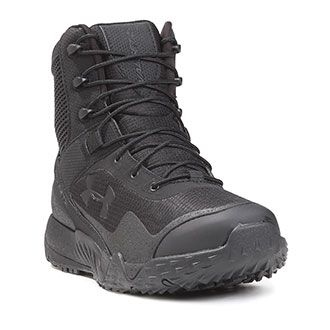 the under armour boots are black and grey