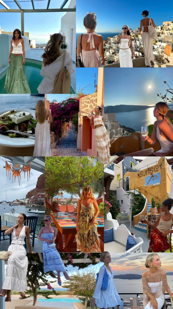 the collage shows many different women in dresses