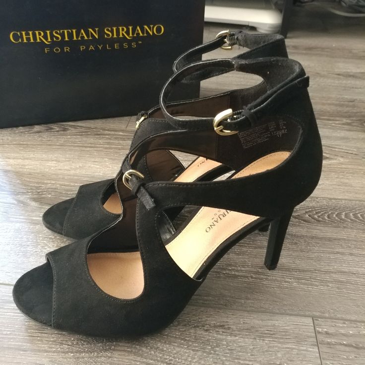 Brand New Black Peep Toe Heel Faux Suede Black Color Never Worn Gold Embellishments Strap Around Ankle And Mid Foot Black Peep Toe Heels, Gold Embellishment, Christian Siriano, Peep Toe Heels, New Black, Faux Suede, Shoes Women Heels, Black Color, Embellishments