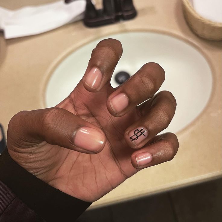 Nail Design For Guys, Nail Art Designs For Short Nails Cute, Guy Nail Designs Simple, X On Nails, Men Simple Nail Design, Clear Coat Nails With Design Men, Mens Clear Nails With Design, Short No Chip Nails, Nail Ideas For Men Black