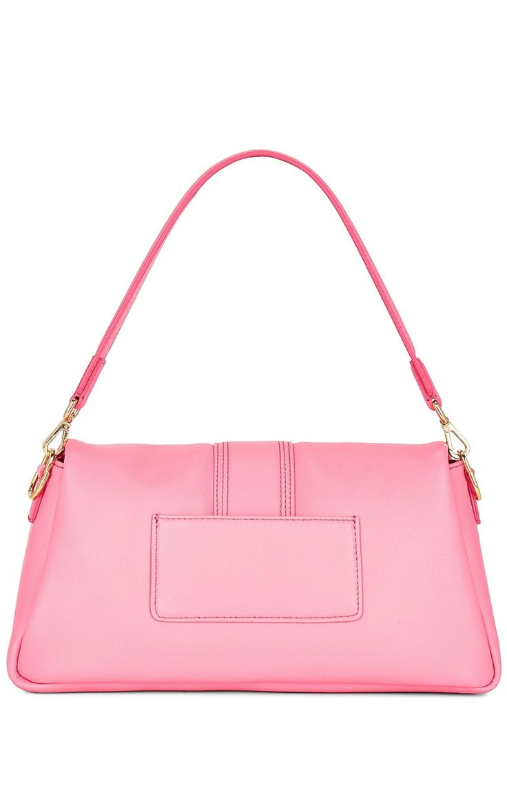 The Le Bambimou shoulder bag is crafted from smooth pink leather to a boxy silhouette and adorned with polished gold-tone logo hardware.Fluorescent pinkCalf leatherPadded designGold-tone logo plaqueFoldover top with magnetic fasteningSingle shoulder strapMain compartmentRear patch pocketFull liningComposition: Lambskin 100%Lining: Cotton 100%Made in Italy SizeHeight: 4.5" (12 cm)Width: 3.5" (9 cm)Depth: 2.75" (7 cm) Luxury Pink Bag With Magnetic Closure, Luxury Pink Bags With Magnetic Closure, Luxury Pink Shoulder Bag With Magnetic Closure, Pink Shoulder Bag With Gold-tone Hardware For Evening, Modern Pink Shoulder Bag With Magnetic Closure, Elegant Pink Shoulder Bag With Magnetic Closure, Pink Evening Shoulder Bag With Magnetic Closure, Pink Top Handle Shoulder Bag With Gold-tone Hardware, Modern Pink Shoulder Bag With Removable Pouch