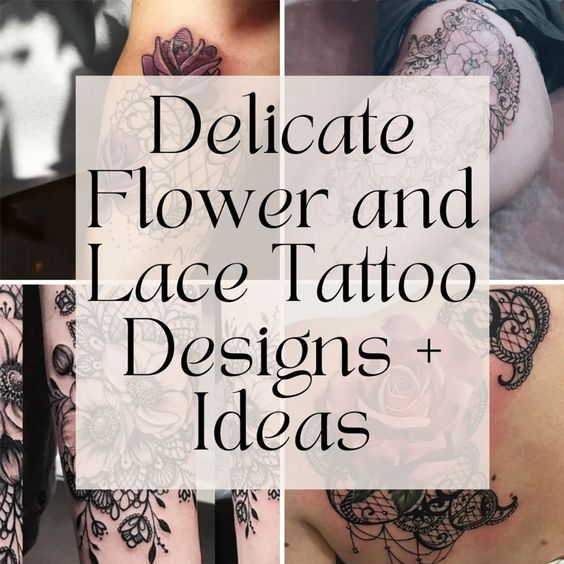 some tattoos that have flowers on them and the words delicate flower and lace tattoo designs + ideas