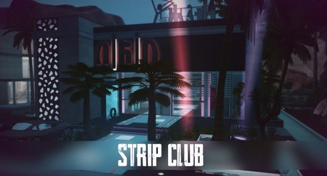 an animated image of a strip club with palm trees