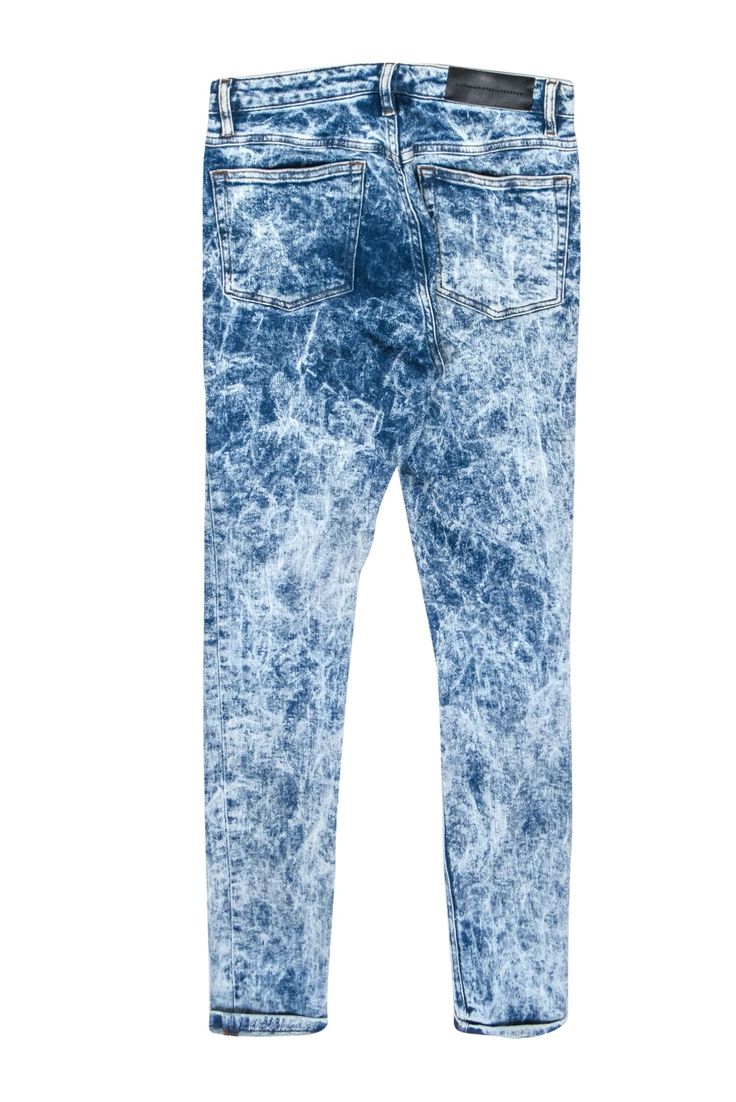 Transport yourself back to the '80s with these retro-inspired jeans from Victoria Beckham! The classic skinny jean fit is given a punk makeover with a funky acid wash design. Perfect for a throwback look! Style with an oversized graphic tee and combat boots for a gnarly Guns N' Roses-inspired ensemble! Size 26 94% Cotton, 4% Polyester, 2% Elastane Front fly zipper closure with gold-toned button Front pockets Back pockets Waist 28" Hip 30" Total length 39" Inseam 28" Trendy Stretch Faded Jeans, Trendy Stonewashed Jeans For Fall, Stretch Acid Wash Casual Jeans, Trendy Light Wash Bleached Jeans, Grunge Acid Wash Jeans For Fall, Trendy Faded Stonewashed Jeans, Edgy Acid Wash Jeans For Spring, Trendy Bleached Jeans For Summer, Acid Wash Grunge Jeans For Fall