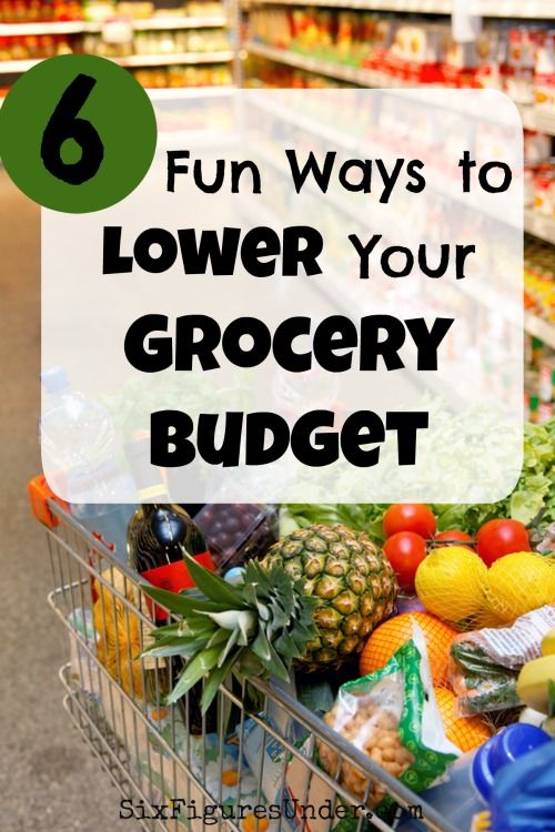 a grocery basket full of groceries with the words 6 fun ways to lower your grocery budget