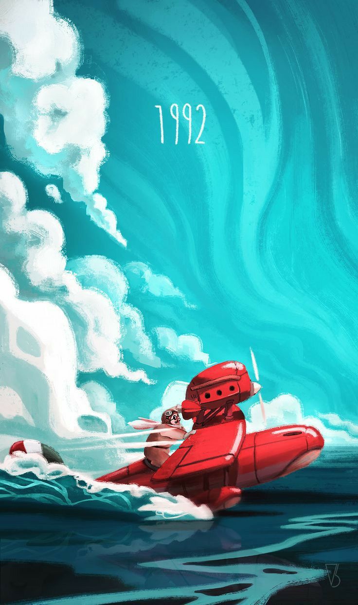 a red boat floating on top of the ocean next to a giant cloud filled sky