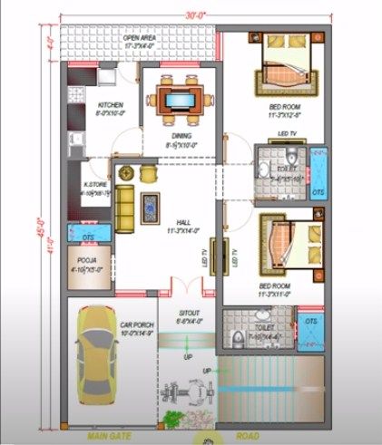 the floor plan for a two story house with an attached bathroom and living room area