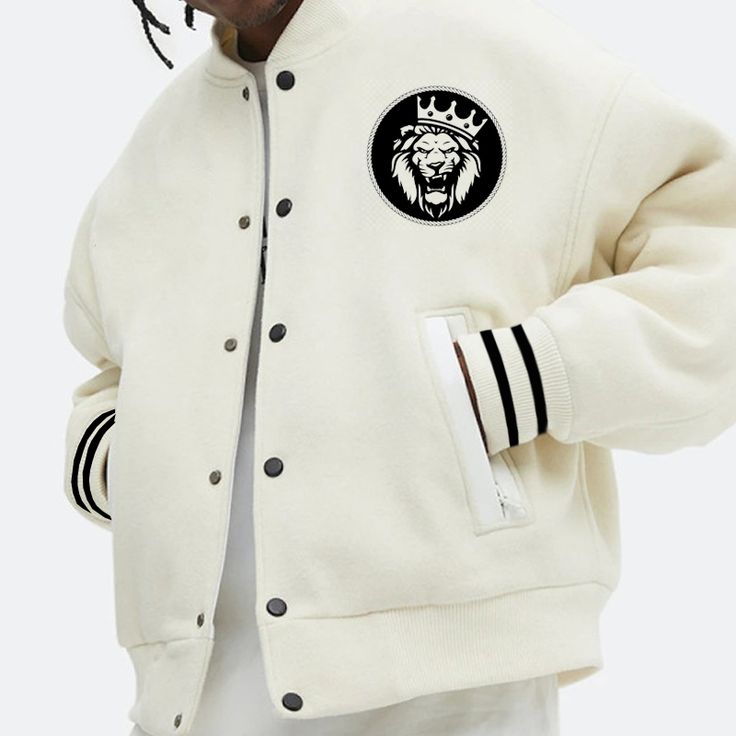 Mens Casual Print Jacket White Fleece Jacket For Streetwear, White Fleece Jacket With Pockets For Streetwear, White College Track Jacket, F Men, Fashion Mens, Mens Casual, Baseball Jacket, Print Jacket, Jackets Online