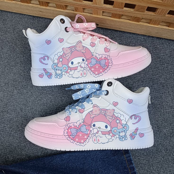 Cartoon Print Sneakers For Streetwear, Casual Synthetic Sneakers With Anime Print, Cartoon Print High-top Sneakers, Harajuku Style Anime Print Round Toe Sneakers, White Anime Print Lace-up Sneakers, Harajuku Anime Print Sneakers With Round Toe, Cartoon Print Sneakers With Round Toe, White Low-top Sneakers With Anime Print, White Lace-up Sneakers With Anime Print