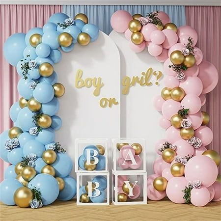 a baby shower is decorated with balloons and decorations