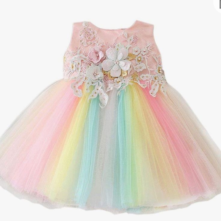 High Quality Tulle, Satin, Soft And Comfortable. Cotton Lining Is Breathable. Baby Girl Dress: This Baby Girls Dress Is Made With Multiple Pastel Colors Tulle. 7d Lace Flower, Hidden Zip On The Back, A-Line Tutu Dresses. Sweet Tutu Dress For Dress-up, Sweet Tulle Princess Dress For Dress-up, Pink Princess Dress For First Birthday In Spring, Multicolor Spring Tutu Dress For Dress-up, Playful Spring Princess Dress In Tulle, Pink Sleeveless Baptism Dress For Party, Sweet White Princess Dress For First Birthday, Multicolor Sleeveless Tutu Dress For Spring, White Sleeveless Sweet Tutu Dress