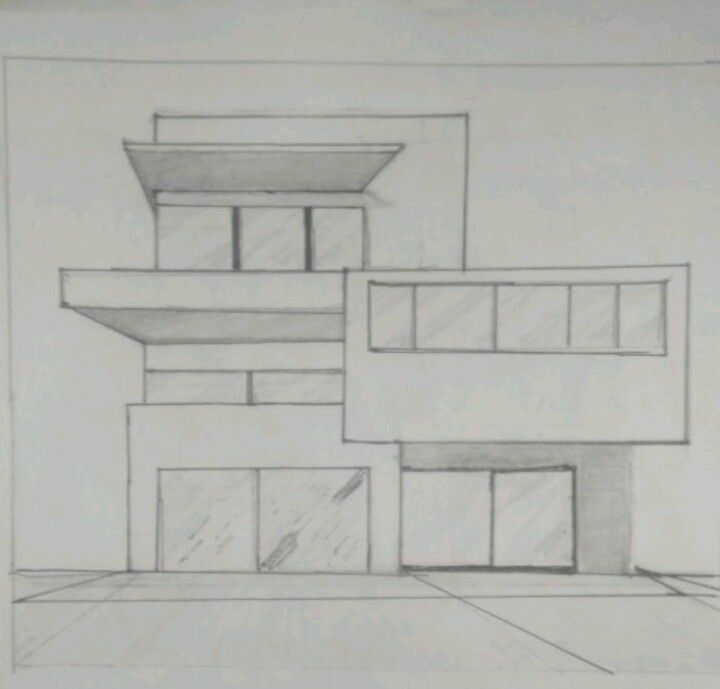 a drawing of a building that is in the process of being drawn by someone's hand