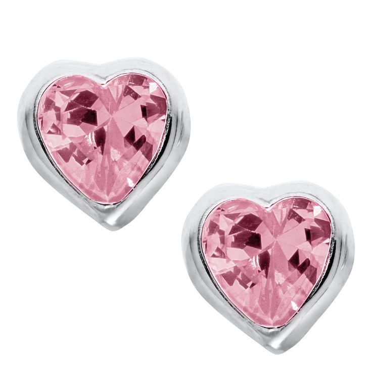 Kury Kids | Sterling Silver Heart Studs with Pink Zirconia 5MM and Safety screwbacks Mens Diamond Stud Earrings, Black Hills Gold Jewelry, Pink Heart Earrings, Black Gold Jewelry, Best Friend Jewelry, Birthstone Earrings, Birthstone Earring, Childrens Jewelry, October Birthstone