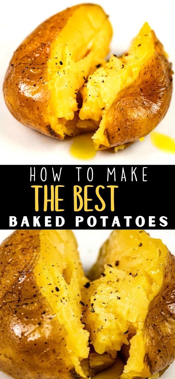 two pictures of baked potatoes with the words how to make the best baked potatoes on them