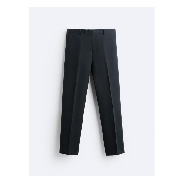 LINEN - COTTON BLEND SUIT PANTS Zara High-waisted Pants For Business Casual, Zara High-waisted Dress Pants For Business Casual, Elegant Zara Cotton Bottoms, Cotton Dress Pants With Pockets For Office, Zara Business Casual Bottoms With Welt Pockets, Zara Straight Dress Pants With Pockets, Zara Straight Leg Dress Pants With Pockets, Zara Pants With Welt Pockets For Work, Zara Ankle-length Dress Pants For Formal Occasions