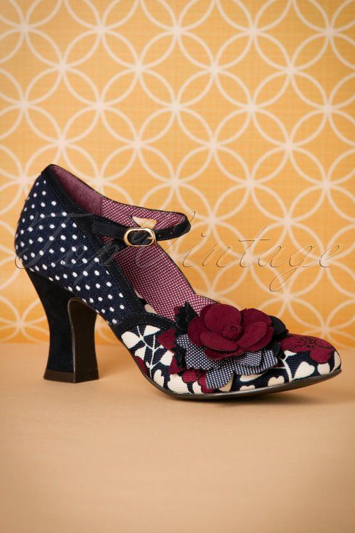 Ruby Shoo Dee Pumps 402 39 18529 08292016 009W Eclectic Shoes, Pinup Clothes, Ruby Shoo, Tiffany Blue Nikes, Dark Blue Fabric, Funky Shoes, Spool Heel, Buy Shoes Online, Shoe Closet