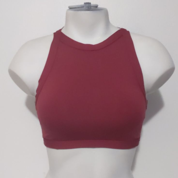 This High Neck Crop Top Is In The Gorgeous Wine Cork Size Medium. We Also Carry It In Xs-Large At Wickedcowgirl.Net Empire High Waist Shorts Are On Another Listing And Are The Same Color/Material. Red Sleeveless Sports Bra With Built-in Bra, Trendy Red Crop Top With Built-in Bra, Red Sporty Crop Top, Sporty Red Crop Top, Red Fitted Sports Bra For Summer, Red Sports Bra For Summer, Fitted Red Sports Bra For Summer, Basic Red Stretch Tank Top, Red Bra-friendly Crop Top