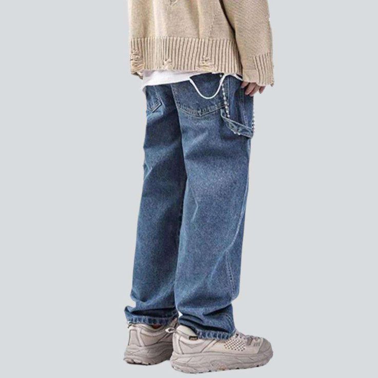 Bringing you back to the 20th-century with a bang. we present the 2023 Spring-Summer Collection's Carpenter Slouchy Men's Denim Pants! A timeless classic. each detail of this medium wash. mid-waist. baggy wonder has been designed to make you look and feel your best.Why You'll Fall In LoveThese pants are the perfect balance between modern style and retro vibes. The 90s-inspired design is complemented by a unique zipper and button closure. ensuring a perfect fit and maximum comfort. Whether you're Washed Blue Jeans For Streetwear With Hip Pockets, Washed Blue Jeans With Hip Pockets For Streetwear, Streetwear Medium Wash Jeans With Hip Pockets, Medium Wash Jeans With Hip Pockets For Streetwear, Baggy Medium Wash Jeans With Hip Pockets, Medium Wash Five-pocket Pants For Streetwear, Baggy Rigid Denim Jeans With Belt Loops, Medium Wash Tapered Leg Streetwear Jeans, Tapered Leg Medium Wash Jeans For Streetwear