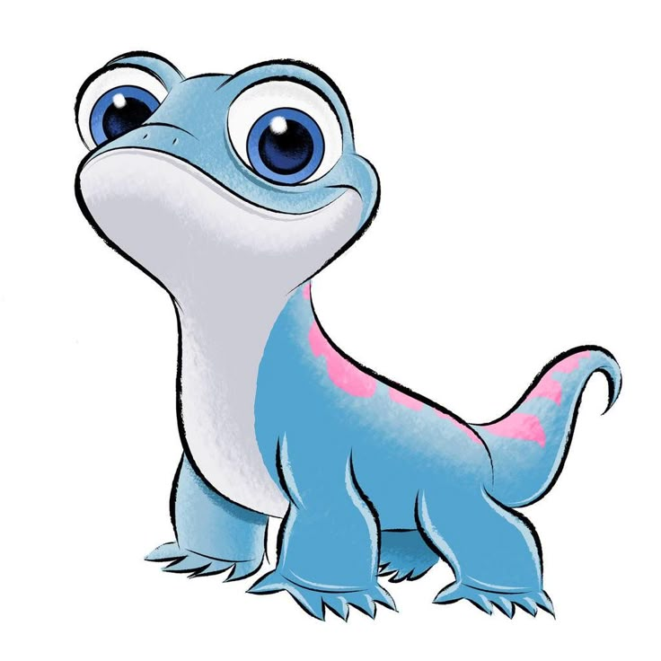 an image of a cartoon character with big eyes and a blue lizard like body, standing in front of a white background