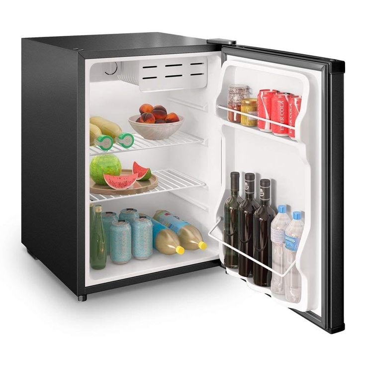 an open refrigerator with drinks and condiments inside on a white backgroud