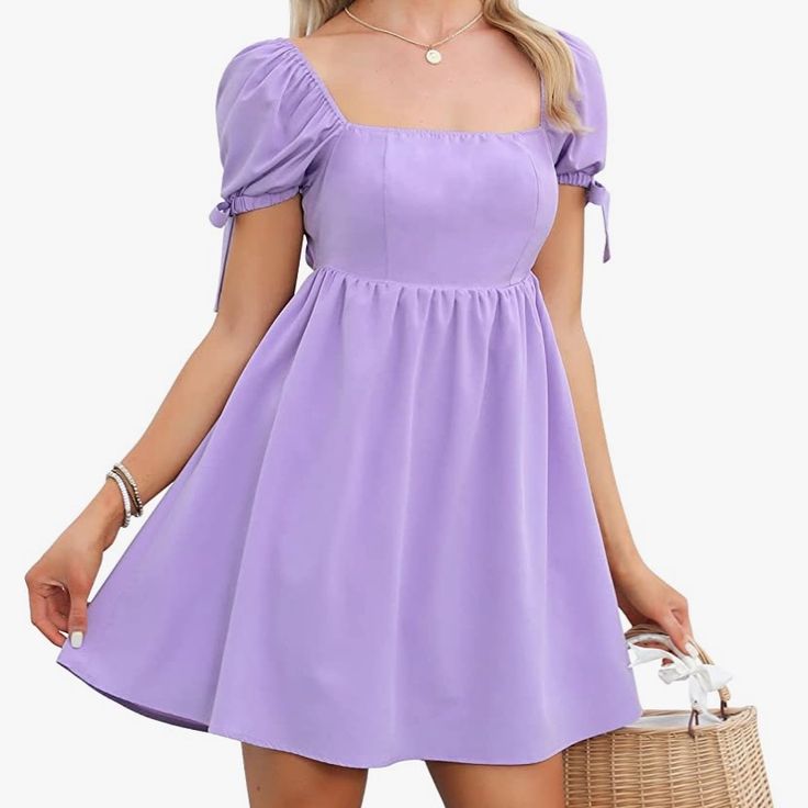 Never Worn Puff Sleeve Purple Mini Dress Puffy Dresses, Mesh Mini Dress, Floral Chiffon Dress, Bubble Dress, Purple Mini Dresses, Square Neck Dress, Super Cute Dresses, Flare Mini Dress, Poplin Dress