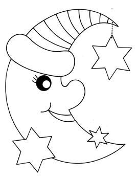 a black and white drawing of a smiling moon with stars on its nose, in the shape of a hat