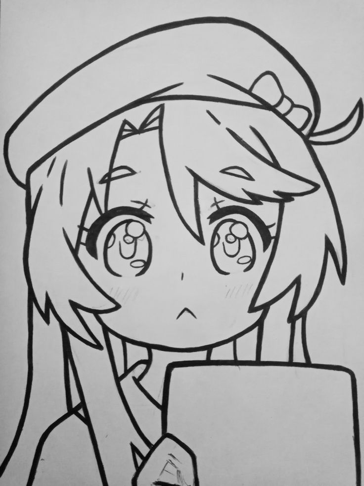 a drawing of a girl with horns on her head holding a piece of paper in front of