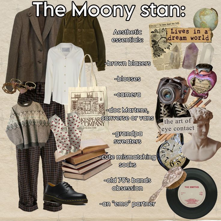 an image of the moony stag poster with clothes, books and other items