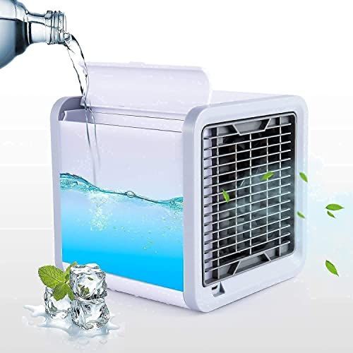 an air conditioner being filled with water next to ice cubes and mint leaves