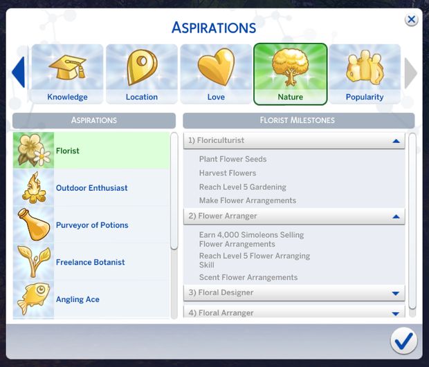 screenshot of the aspirations screen on an ipad or tablet computer, with icons and symbols displayed