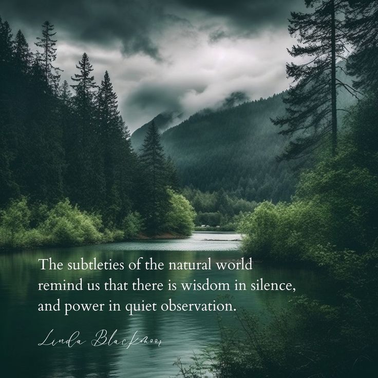 a lake surrounded by trees with a quote on it that says, the subjects of the natural world remind us that there is wisdom in science and power in observation