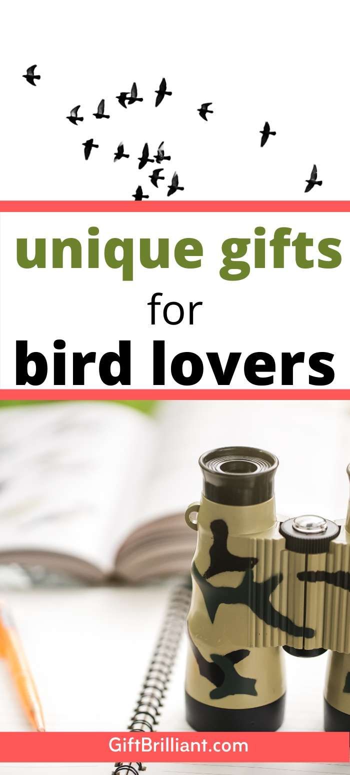 two binoculars sitting on top of a table next to an open book with the title unique gifts for bird lovers