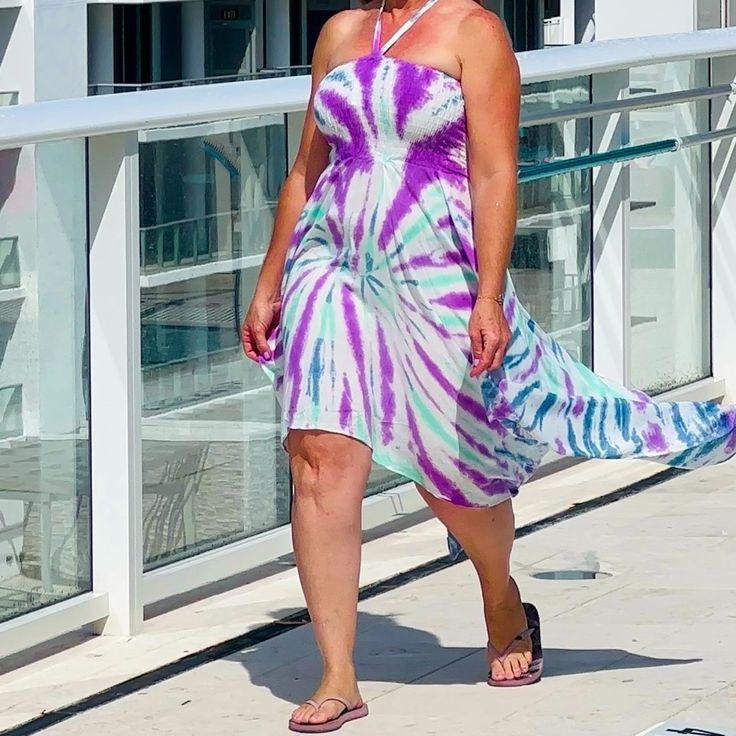 Purple And Blue Tie Dye Holter Top Dress. Great For Spring, Summer And All Tropical Destination Vacations. You Can Dress Up This Dress With A Beautiful Blazer And Heels/Pumps Or Dress It Down With Some Great Summery Sandals And Fun Beachy Jewelry. Purple Summer Sundress For Day Out, Casual Purple Sundress For Day Out, Casual Purple Sundress For The Beach, Fitted Purple Maxi Dress For Summer, Fitted Purple Maxi Dress For The Beach, Casual Purple Beach Dress, Casual Purple Maxi Dress For Day Out, Purple Fitted Maxi Dress For Summer, Purple Fitted Sundress For Beach