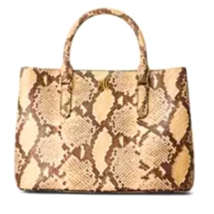 Elevate Your Accessories Collection With The Lauren Ralph Lauren Sophisticated Take On The Satchel. Crafted With Eye-Catching Faux Snakeskin, This Luxurious Bag Is Spacious Enough For All Of Your Essentials And Features A Polished “Lrl” Logo For A Stylish Finish. - Two Top Handles, Each With A 4" Handle Drop - Removable Shoulder Strap With A 22" Drop - Dog-Clip Closure - Polished "Lrl" Metal Logo At The Front - Exterior Slip Pocket - Slip Pocket And A Center Zip Compartment At The Interior - 7.5 Ralph Lauren Purses, City Tote Bag, Ralph Lauren Handbags, Brown Satchel, Brown Leather Satchel, Ralph Lauren Bags, Ralph Lauren Leather, Black Leather Satchel, Leather Satchel Handbags