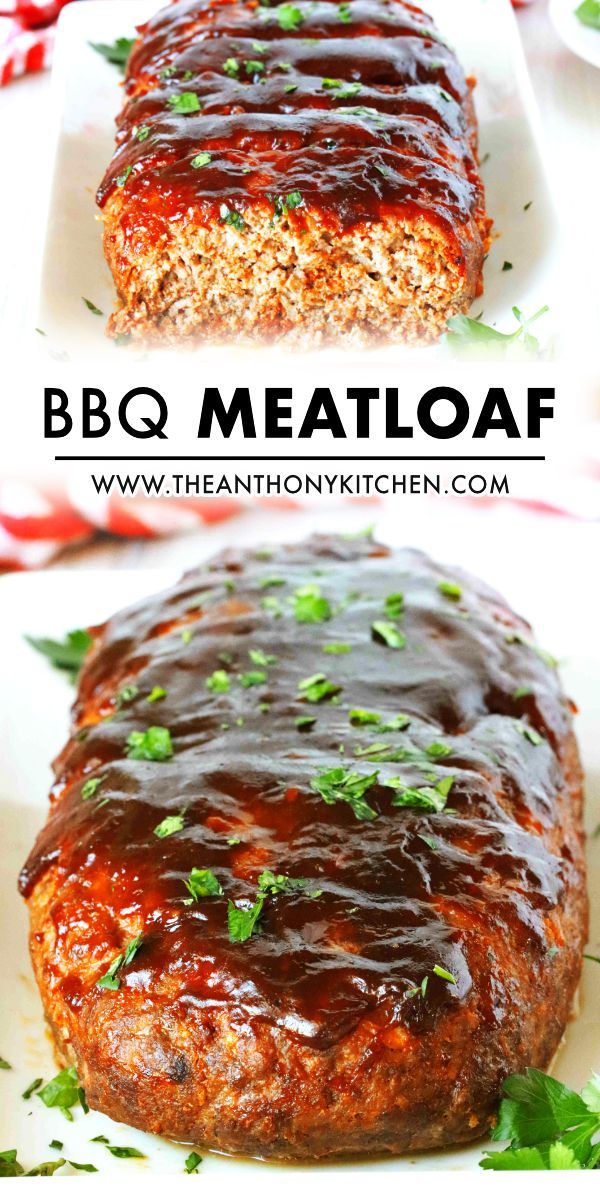 bbq meatloaf on a plate with sauce and parsley