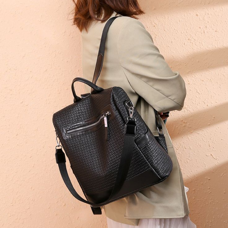 Bag size: Medium Material: PU leather Product measurements: Length 11.8 in, Width 5.5 in, Height 12.6 in, Weight 22.9 oz Backpack Lunch Bag, Faux Leather Backpack, Ballerina Shoes Flats, Soft Cardigan, Weave Pattern, Active Wear Shorts, Backpack Bag, Mini Backpack, Boot Sandals