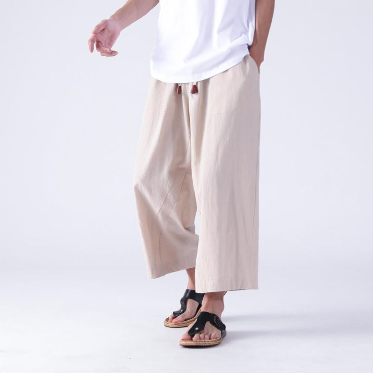 Sekino Cropped Pants Baggy Wide-leg Leisure Bottoms, Solid Relaxed Fit Harem Pants For Beach, Casual Harem Pants For The Beach, Casual Summer Harem Pants, Casual Straight Harem Pants For Summer, Casual Beach Harem Pants, Casual Ankle-length Bottoms For Beach Season, Casual Solid Color Harem Pants For Vacation, Casual Solid Harem Pants For Vacation