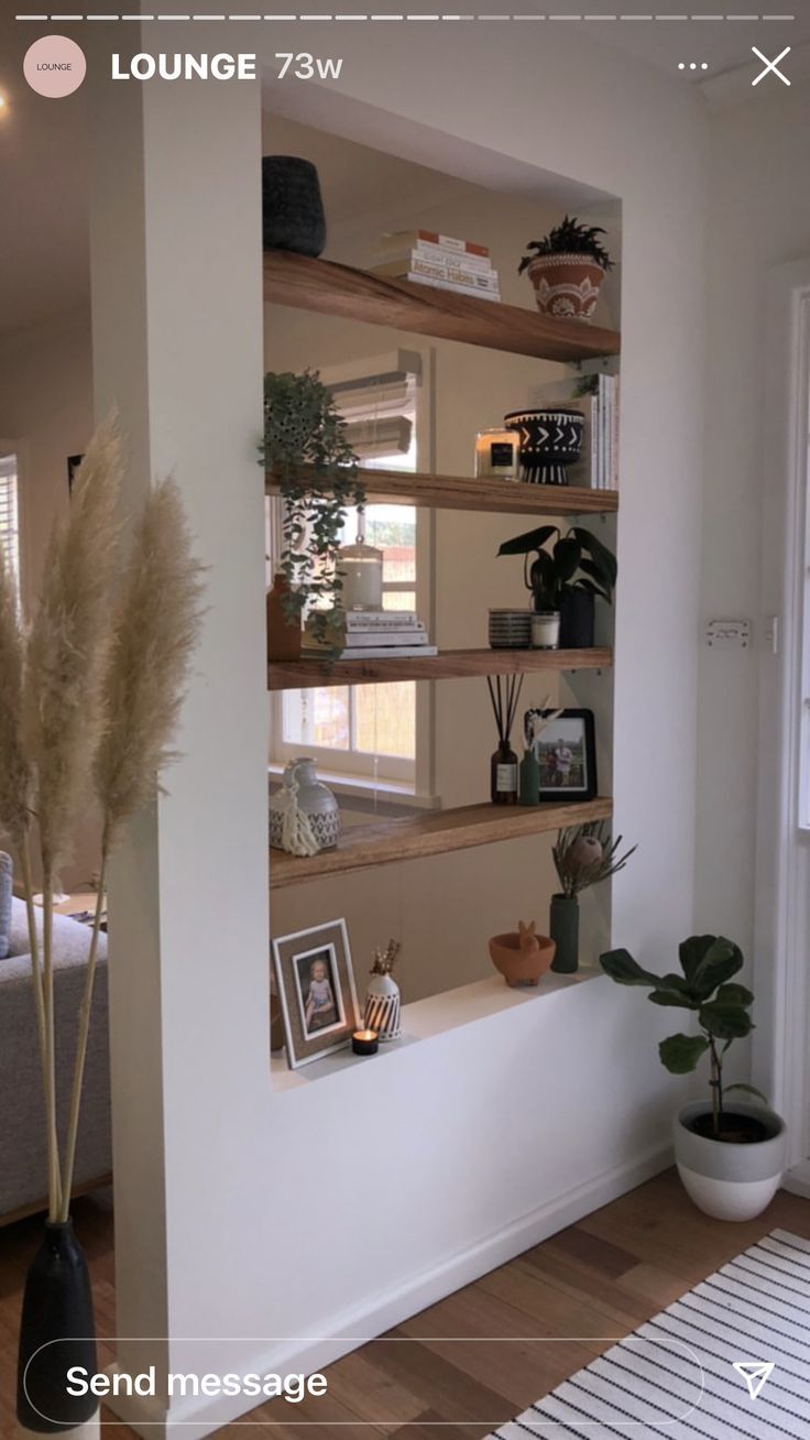 a living room filled with lots of furniture and plants on top of bookshelves