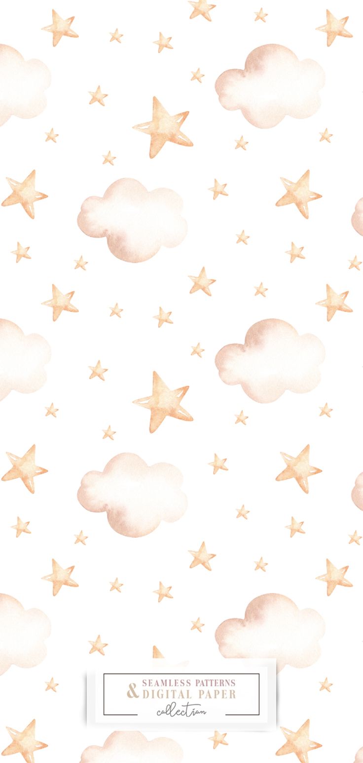 watercolor stars and clouds on white background