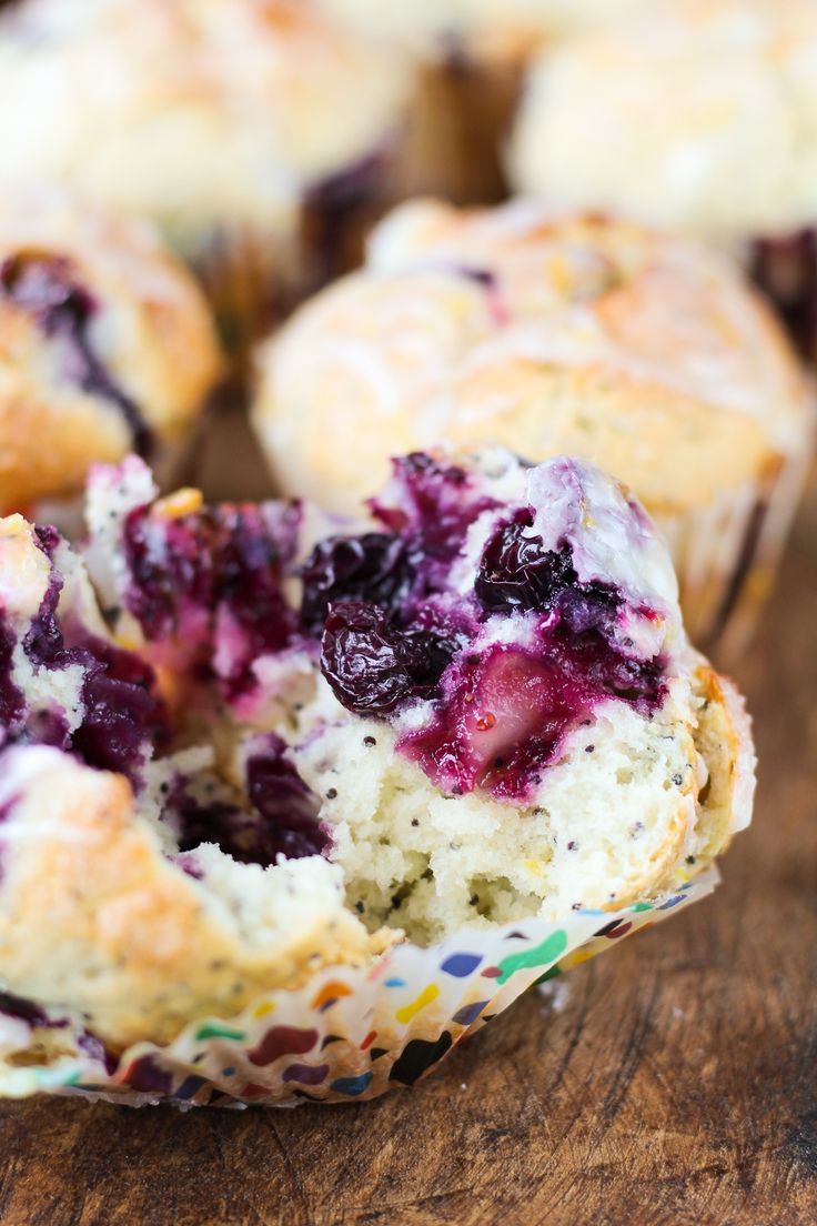 muffins with blueberries and sprinkles cut in half