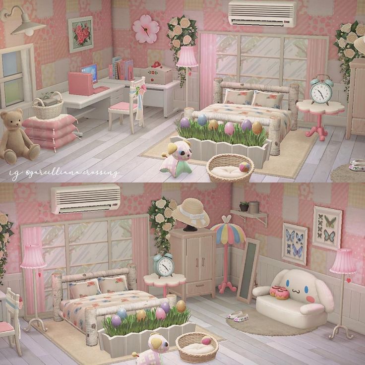 this is an image of a dollhouse with furniture and flowers on the bedding