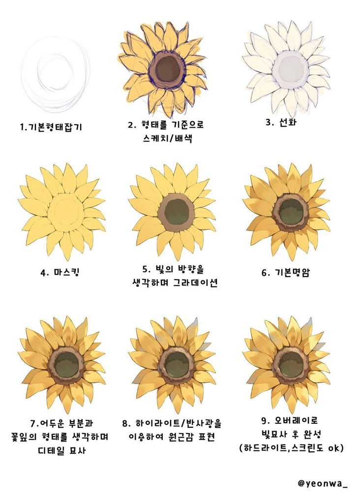 the sunflowers are different colors and sizes