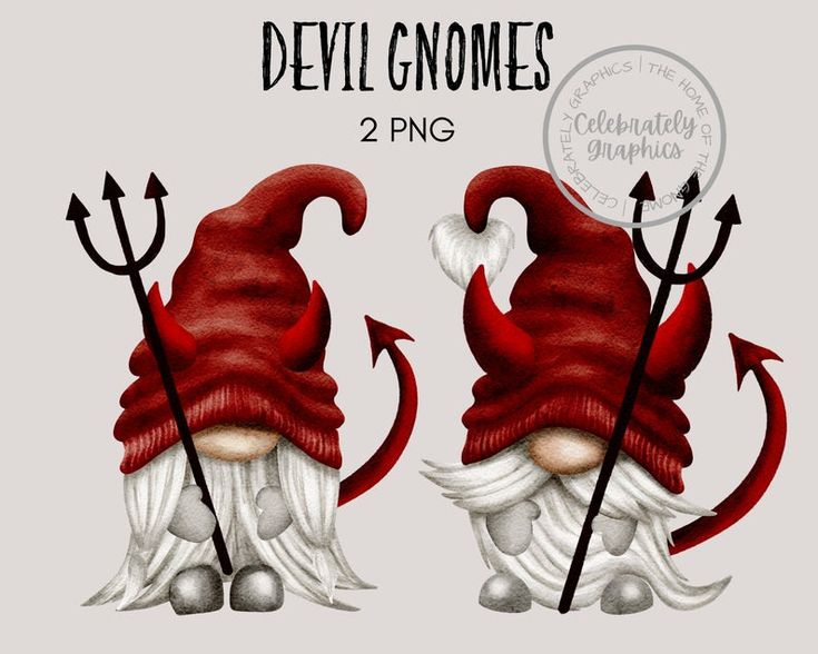 two gnomes with red hats and arrows