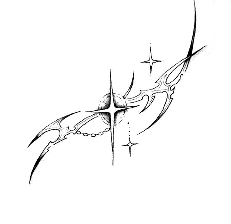 a black and white drawing of an arrow