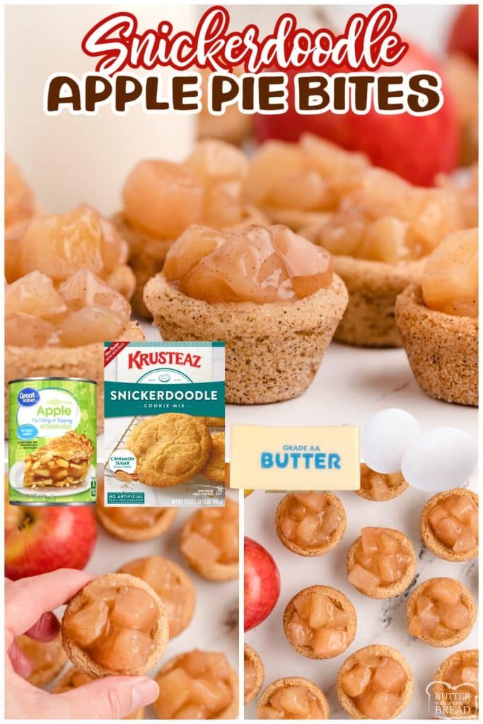 an image of apple pie bites with apples in the background and on the bottom, there is